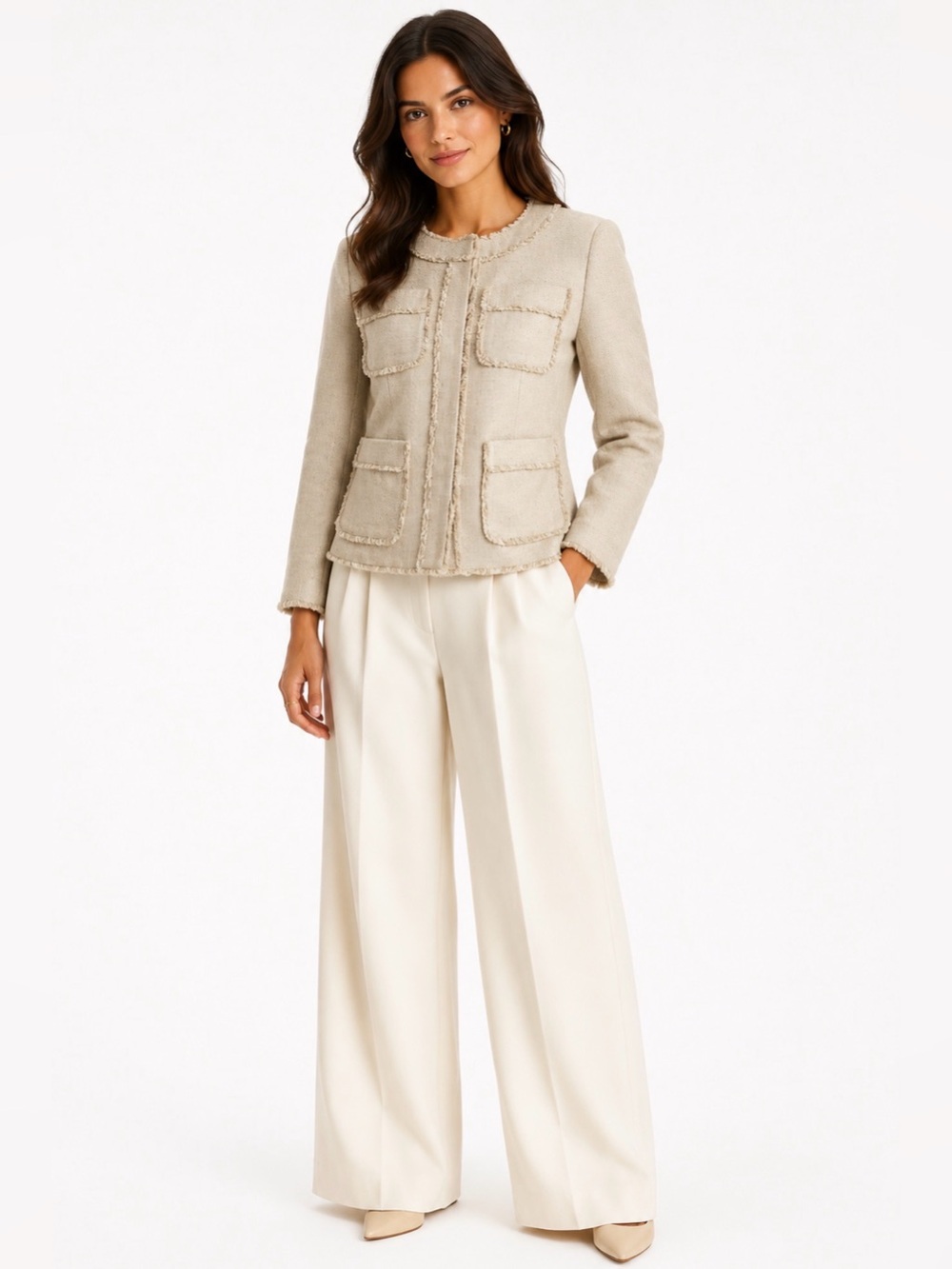 MICHAEL Michael Kors Cream Frayed-Trim Pocket Jacket 22W
